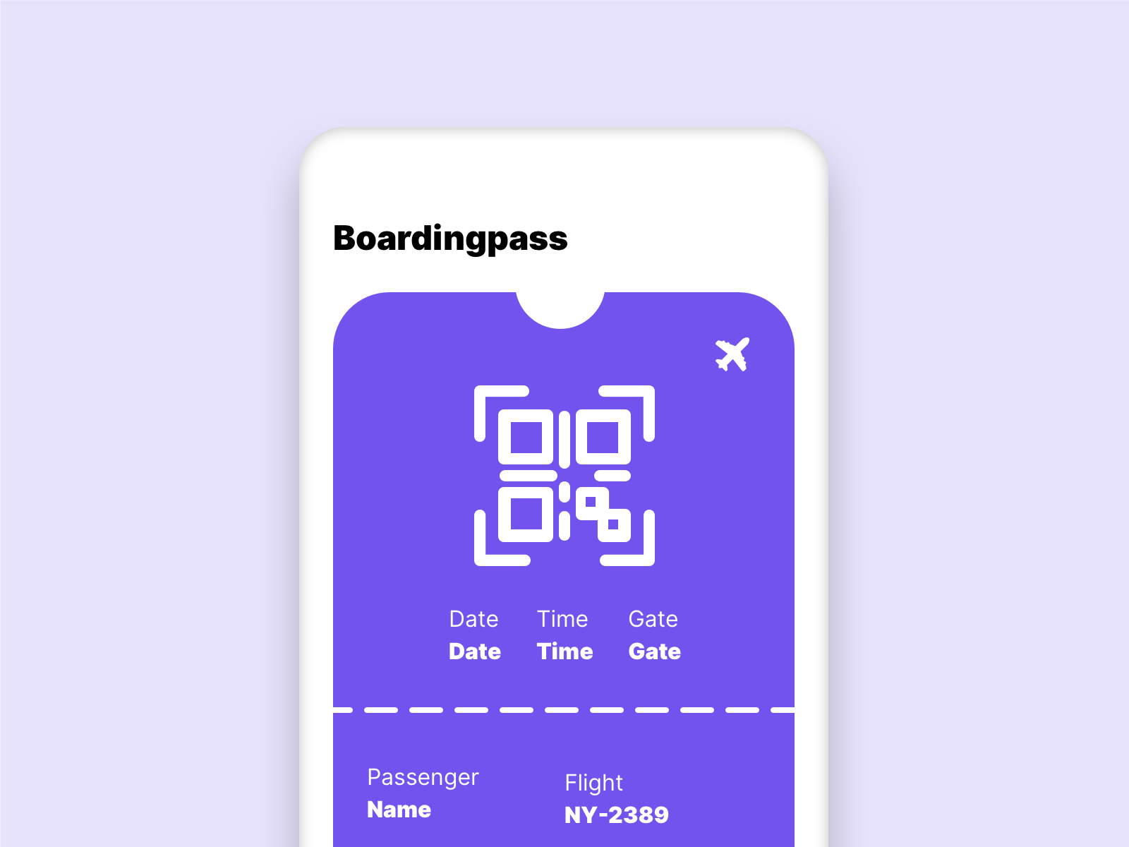 Picture of a boarding pass which was taken over in its appearance from the real world into the interface.