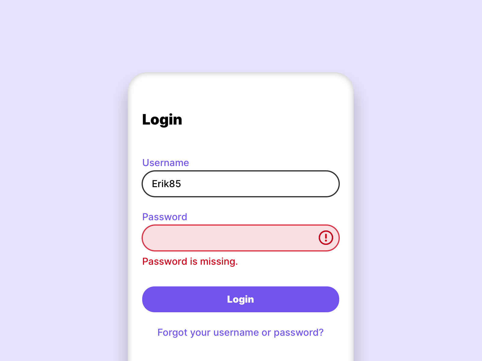 In this picture you can see an incorrect password field. With a mark and an error description the user knows where the error is.