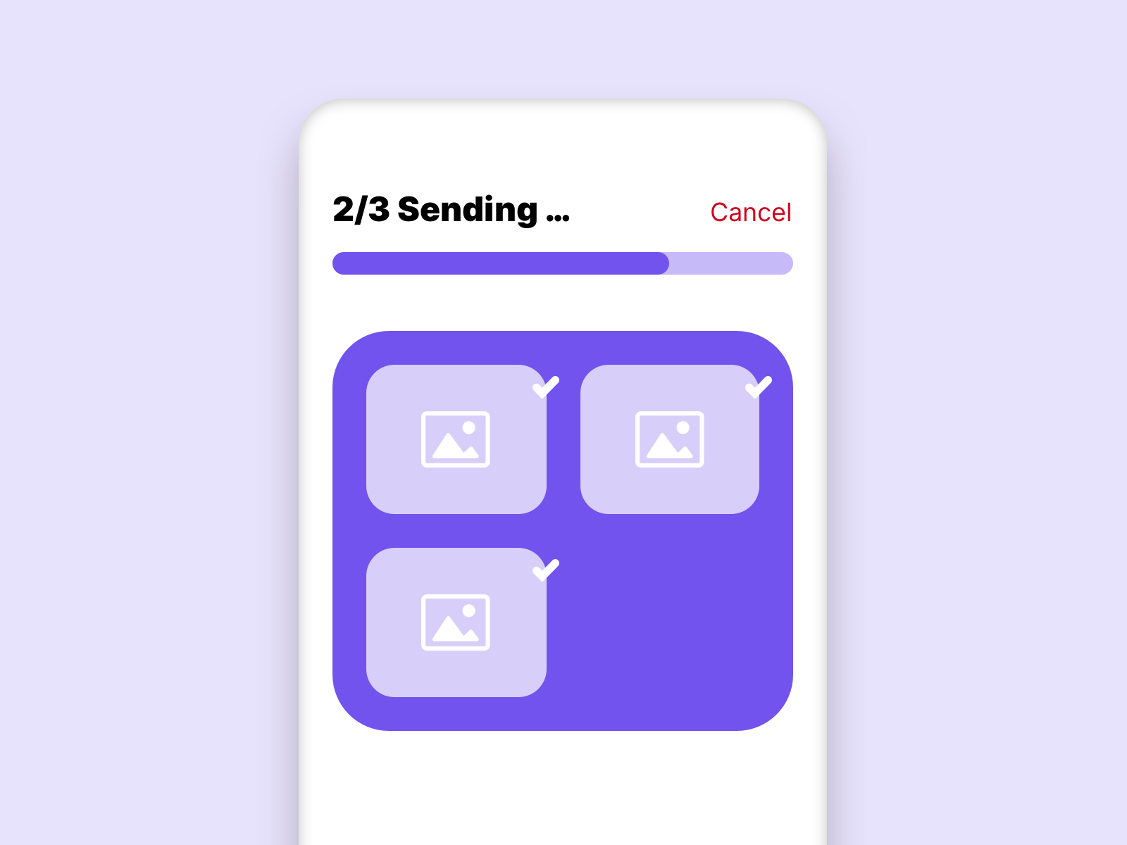 Picture of a sending process on a mobile phone, which shows the progress in the ui