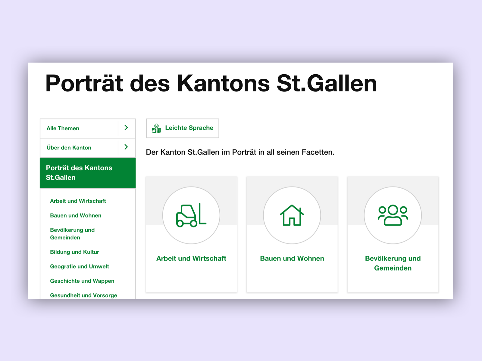 In this picture we see the website of the canton st.gallen, which offers a simple language option
