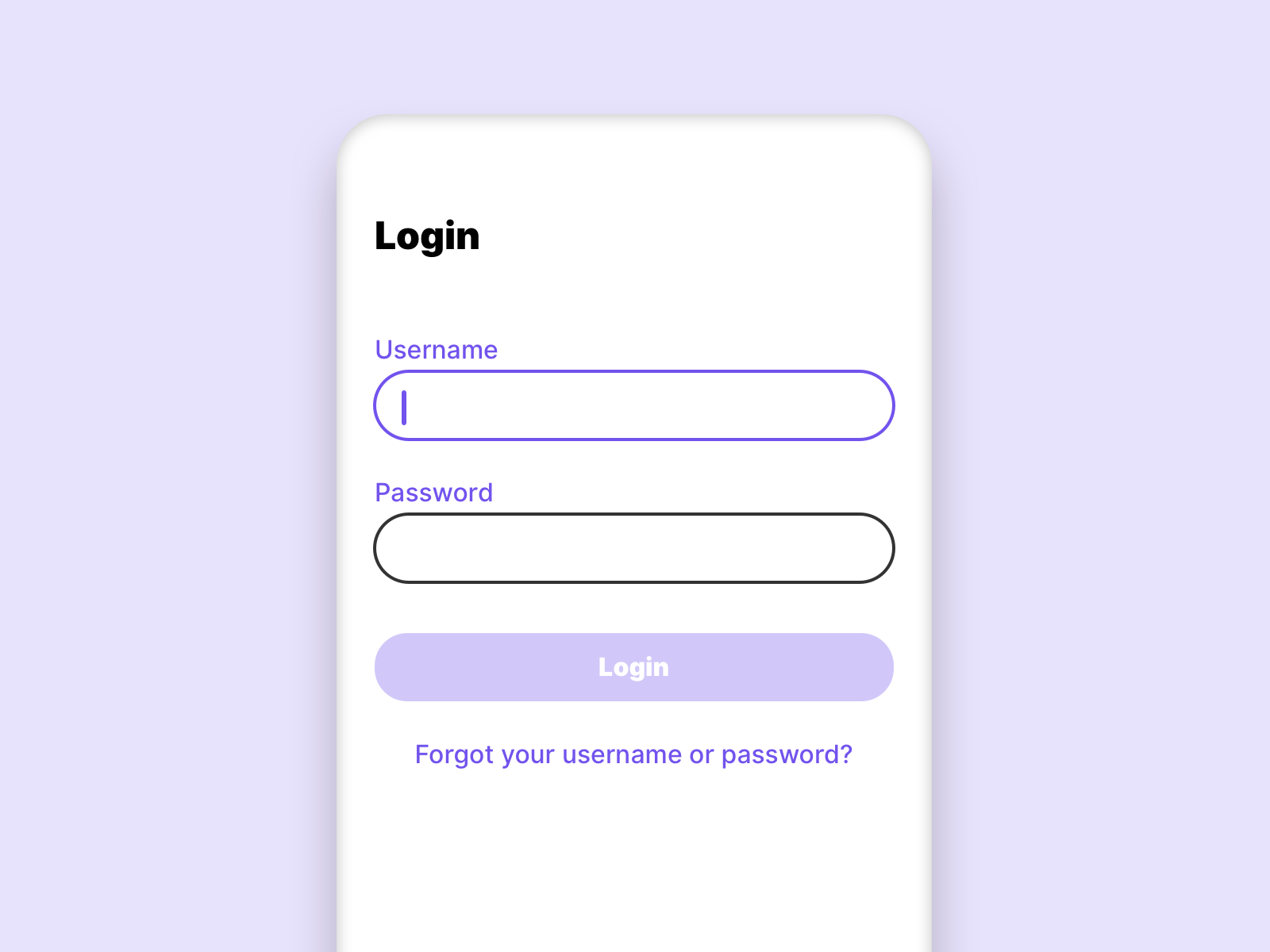 In this picture we see empty input fields, so the login button is still inactive.