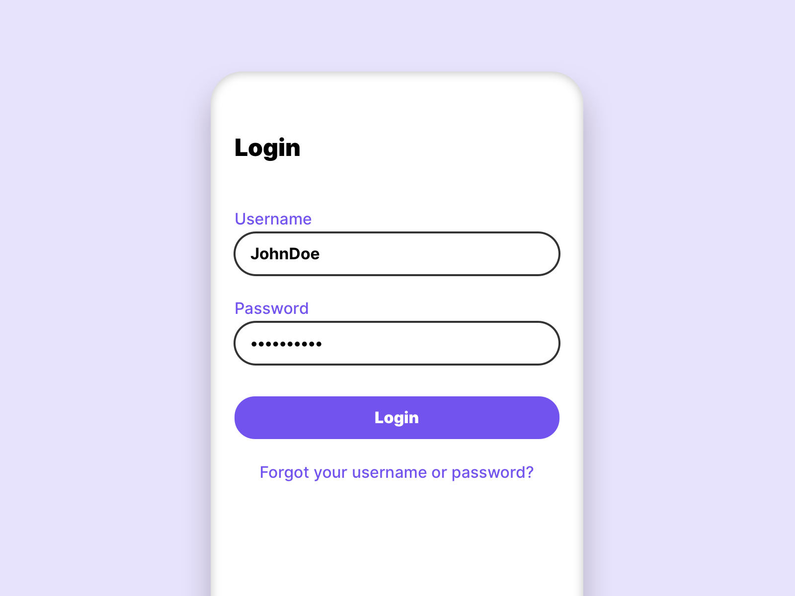 In this picture we see filled in input fields, so the login button is active. 