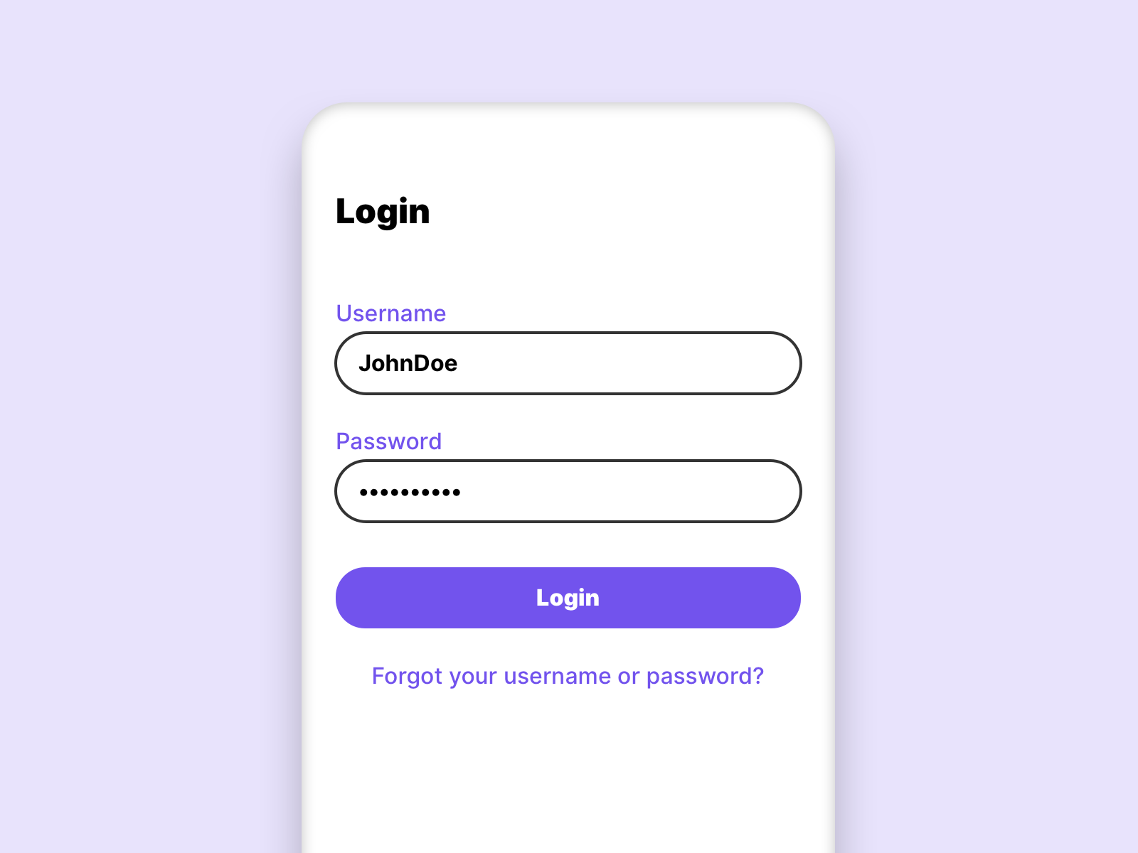 In this picture we see filled in input fields, so the login button is active.